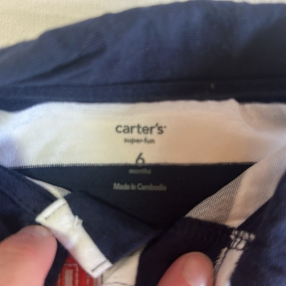 Carter's - NWT - Short sleeve Polo style Striped Baby Romper with Orange Accents - Picture 5 of 5